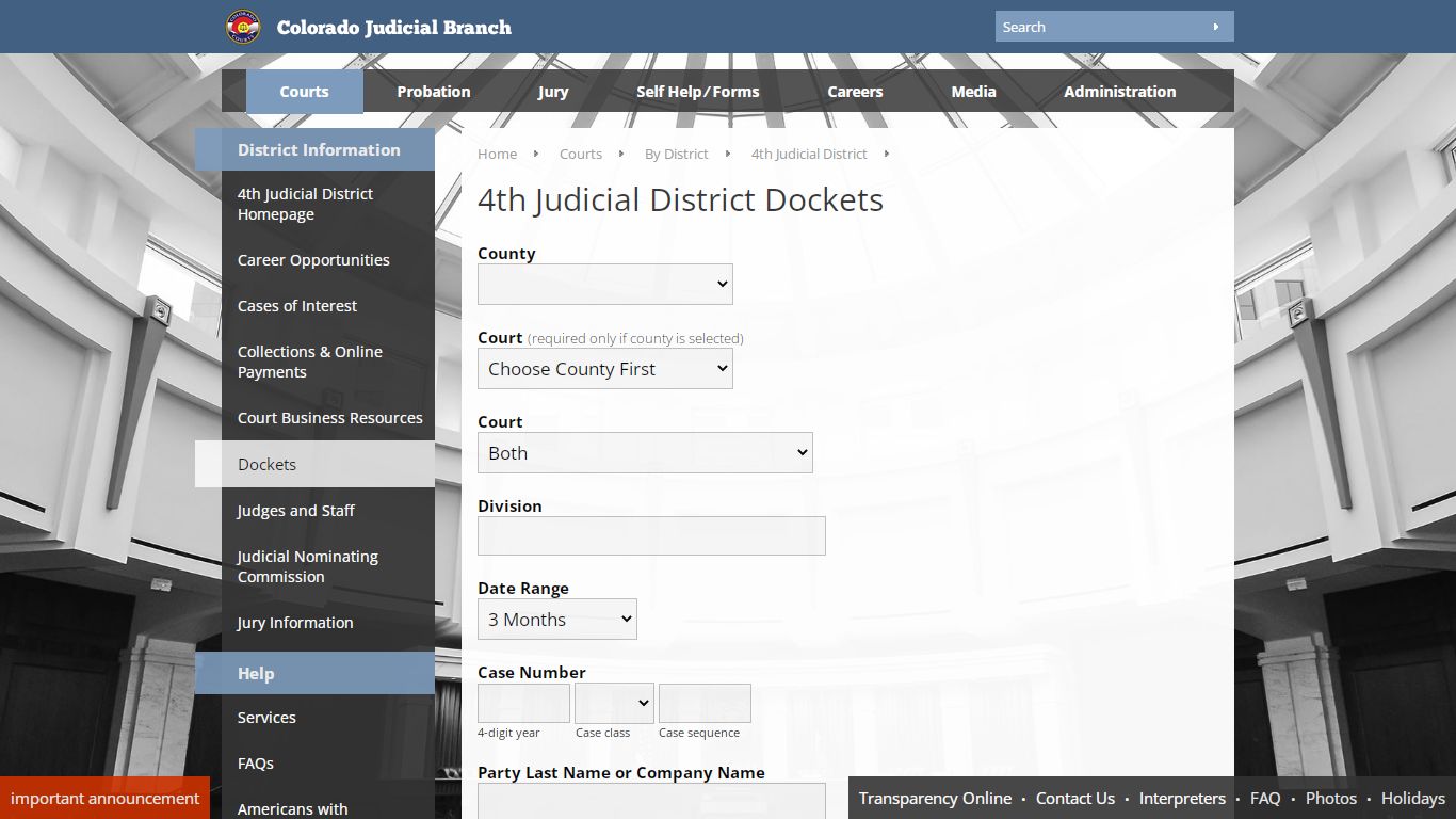 Colorado Judicial Branch - 4th Judicial District - Dockets